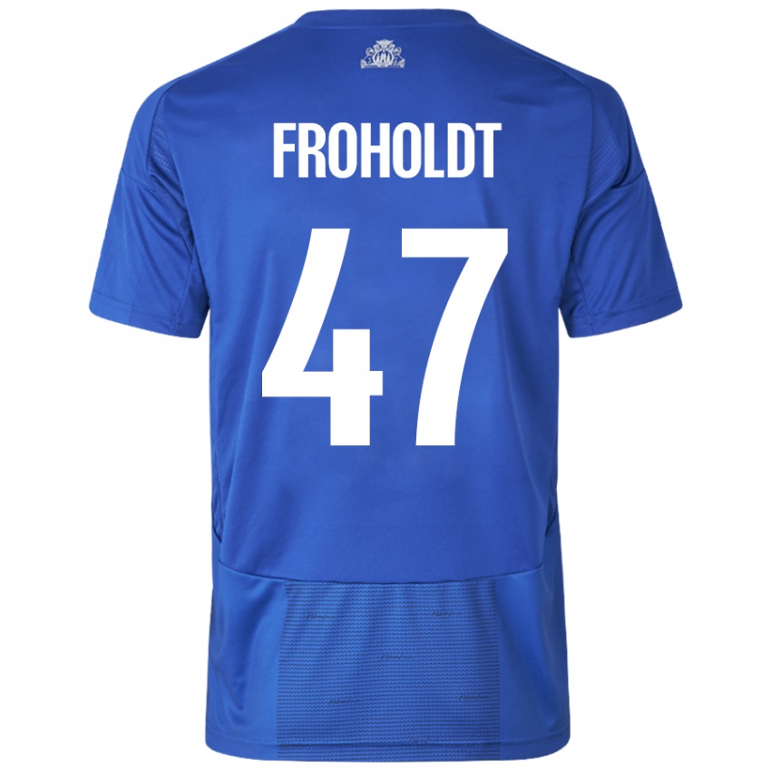 Niño Camiseta Victor Froholdt #47 Blanco Azul 2ª Equipación 2024/25 La Camisa México