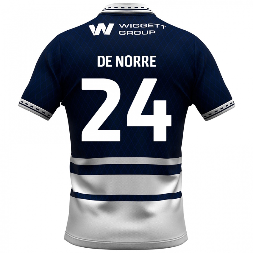 Hombre Camiseta Casper De Norre #24 Azul Marino Blanco 1ª Equipación 2024/25 La Camisa México