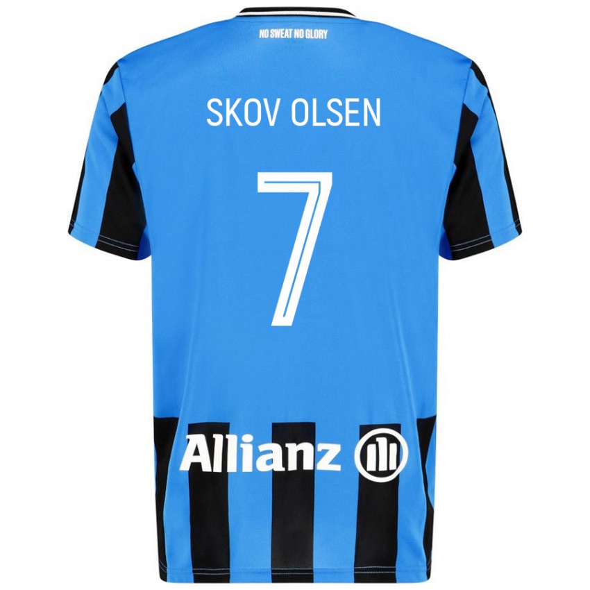 Hombre Camiseta Andreas Skov Olsen #7 Azul Cielo Negro 1ª Equipación 2024/25 La Camisa México