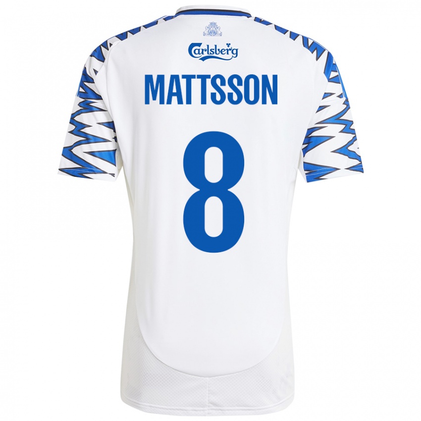 Hombre Camiseta Magnus Mattsson #8 Blanco Azul Cielo 1ª Equipación 2024/25 La Camisa México