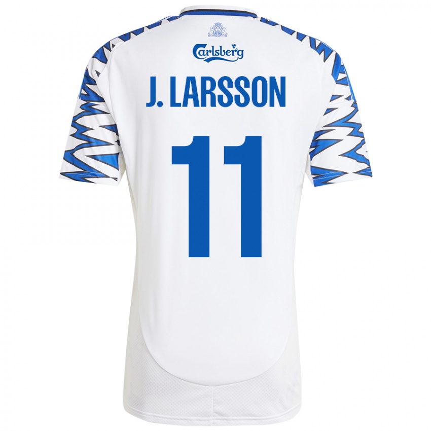 Hombre Camiseta Jordan Larsson #11 Blanco Azul Cielo 1ª Equipación 2024/25 La Camisa México