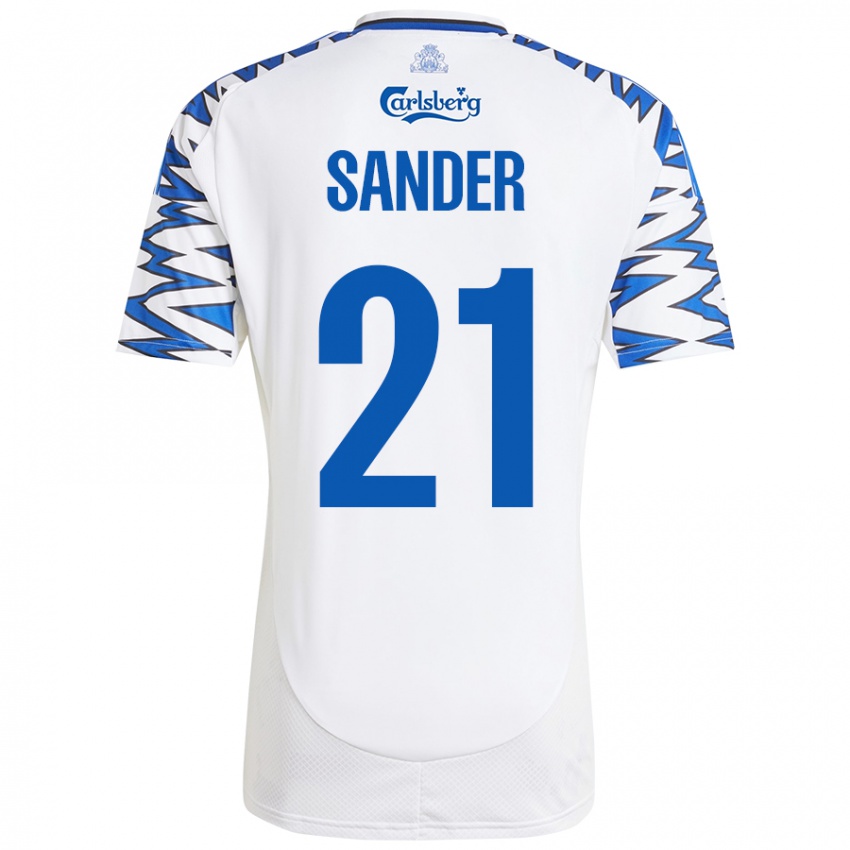 Hombre Camiseta Theo Sander #21 Blanco Azul Cielo 1ª Equipación 2024/25 La Camisa México