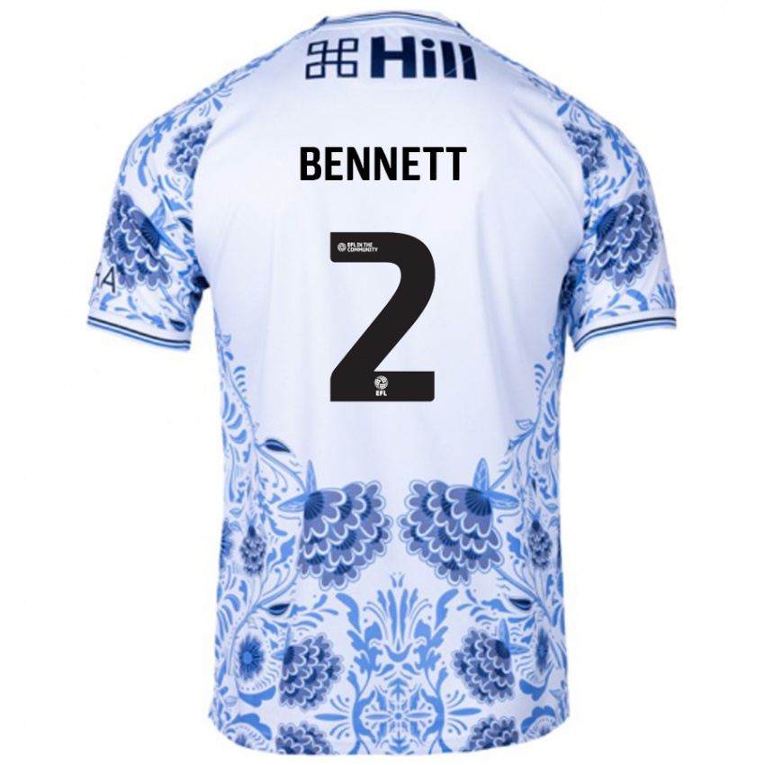 Hombre Camiseta Liam Bennett #2 Blanco Azul 2ª Equipación 2024/25 La Camisa México