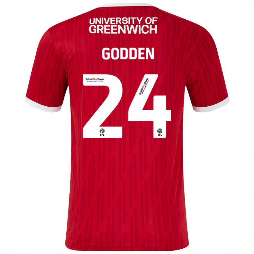 Mujer Camiseta Matt Godden #24 Rojo Blanco 1ª Equipación 2024/25 La Camisa México