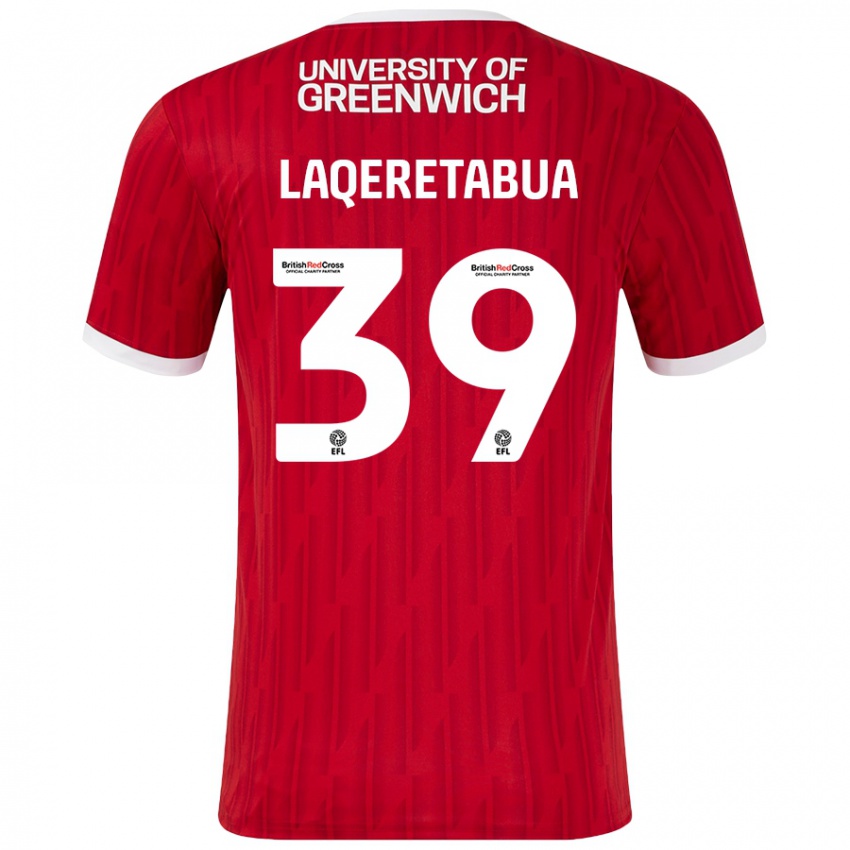 Mujer Camiseta Josh Laqeretabua #39 Rojo Blanco 1ª Equipación 2024/25 La Camisa México