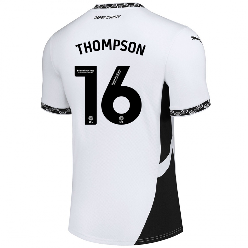 Mujer Camiseta Liam Thompson #16 Blanco Negro 1ª Equipación 2024/25 La Camisa México