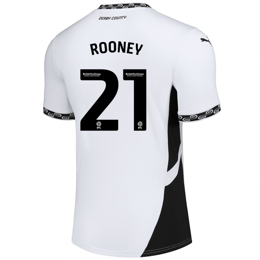 Mujer Camiseta Jake Rooney #21 Blanco Negro 1ª Equipación 2024/25 La Camisa México