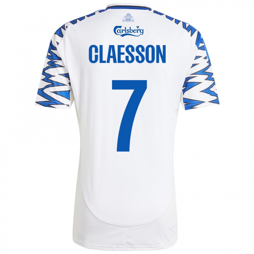 Mujer Camiseta Viktor Claesson #7 Blanco Azul Cielo 1ª Equipación 2024/25 La Camisa México