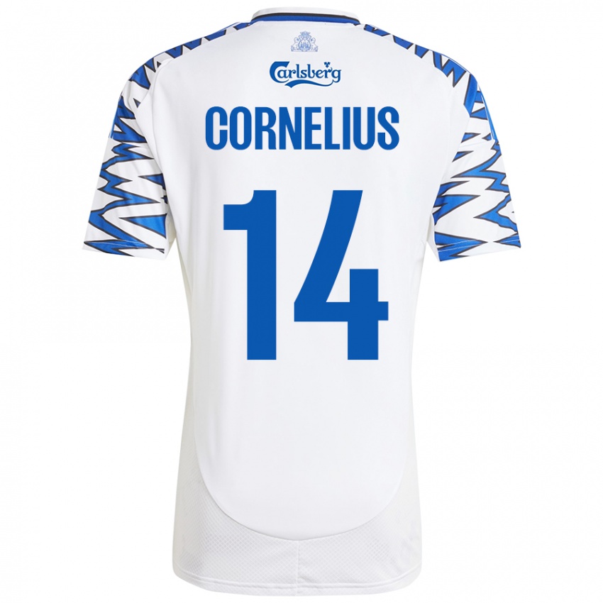 Mujer Camiseta Andreas Cornelius #14 Blanco Azul Cielo 1ª Equipación 2024/25 La Camisa México