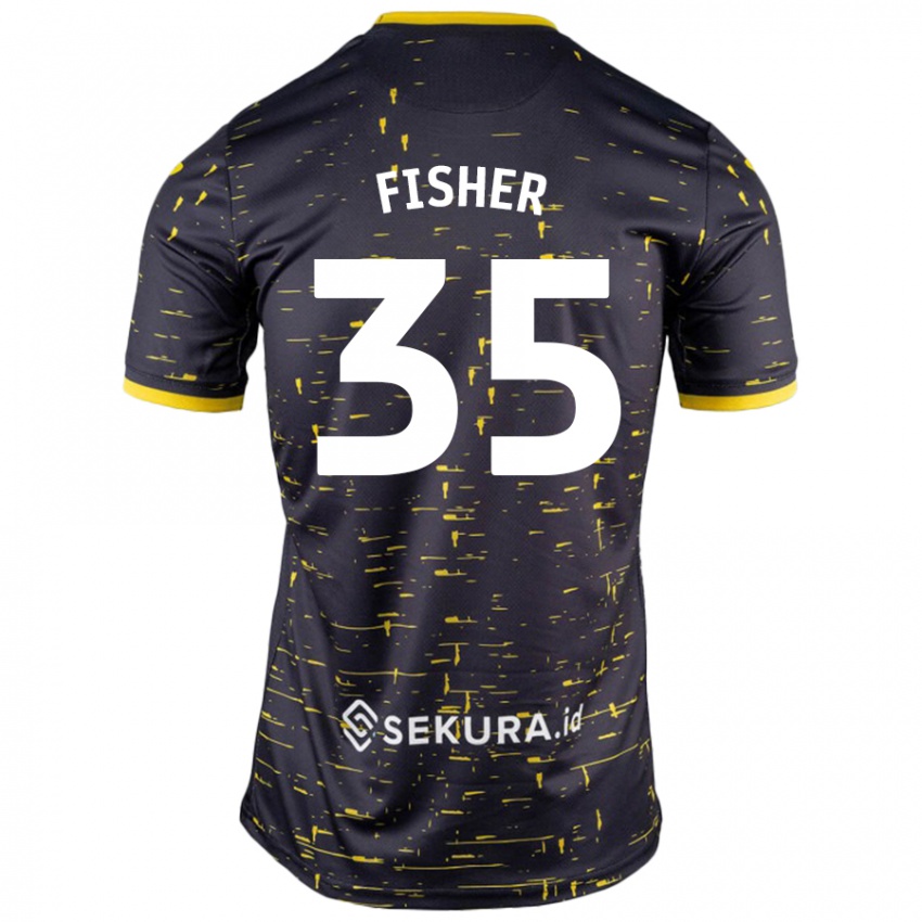 Mujer Camiseta Kellen Fisher #35 Negro Amarillo 2ª Equipación 2024/25 La Camisa México