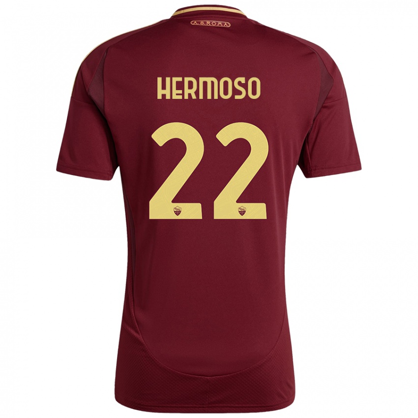 Niño Camiseta Mario Hermoso #22 Rojo Marrón Dorado 1ª Equipación 2024/25 La Camisa México