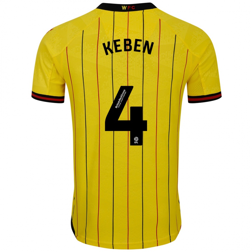 Hombre Camiseta Kévin Keben #4 Amarillo Negro 1ª Equipación 2024/25 La Camisa México