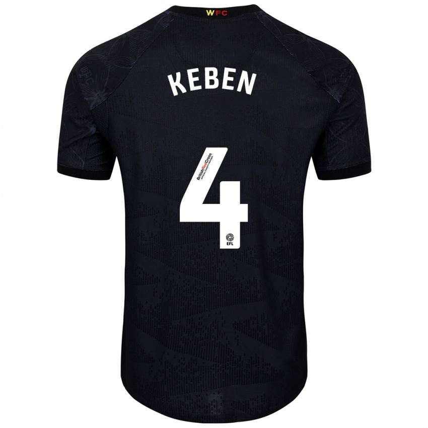 Hombre Camiseta Kévin Keben #4 Negro Blanco 2ª Equipación 2024/25 La Camisa México