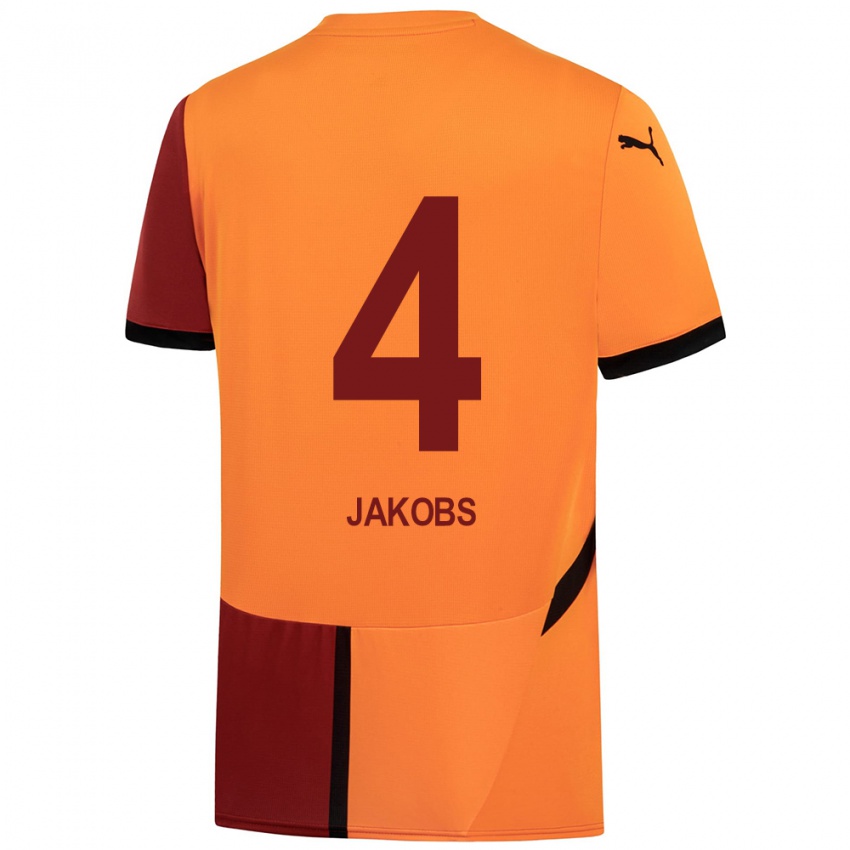 Mujer Camiseta Ismail Jakobs #4 Amarillo Rojo 1ª Equipación 2024/25 La Camisa México