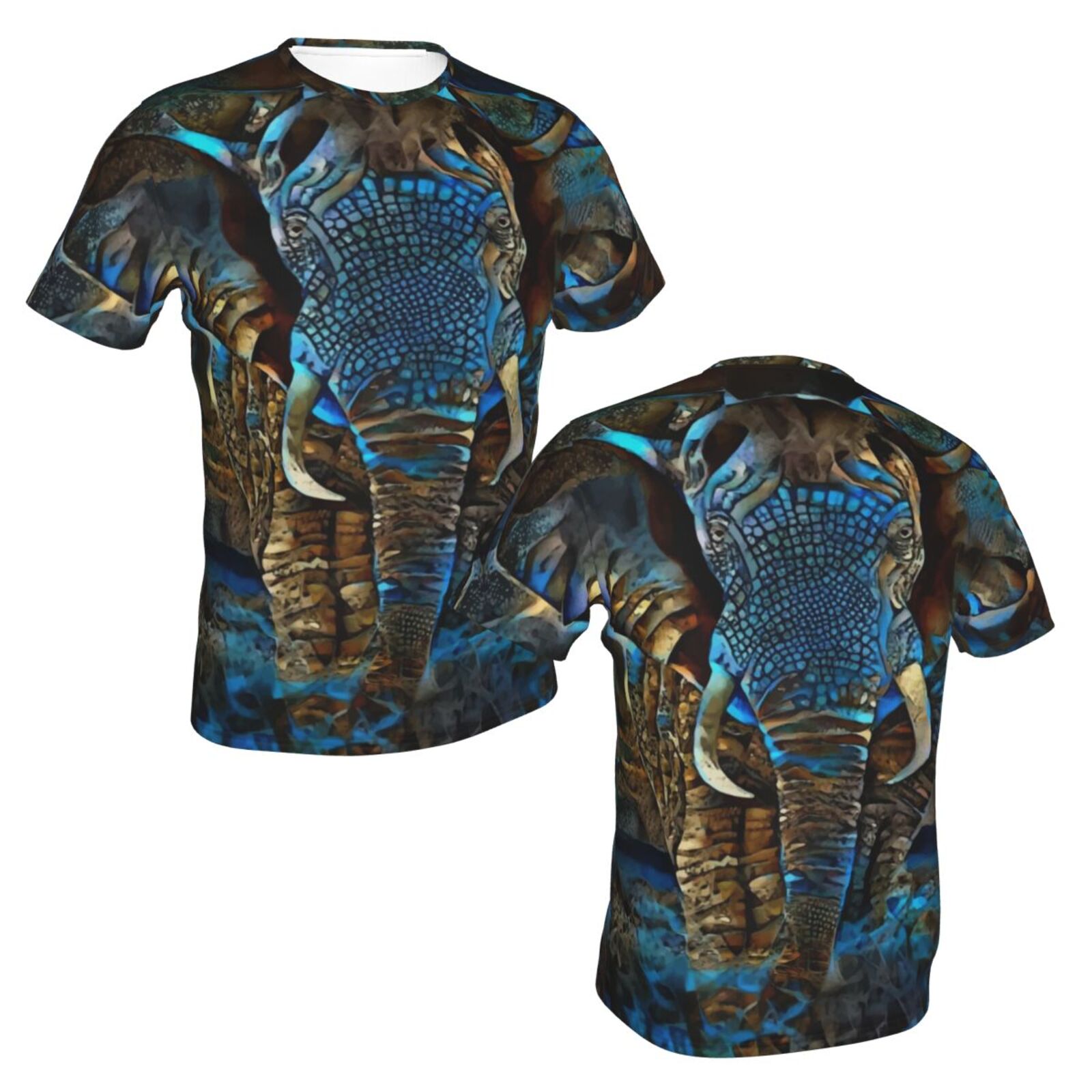 Camiseta Mexicanos Clásica Elefante Marrón Azul Elementos De Técnica Mixta